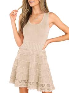 Fisoew Womens Summer Mini Dresses Crewneck Knitted Crochet Tank…