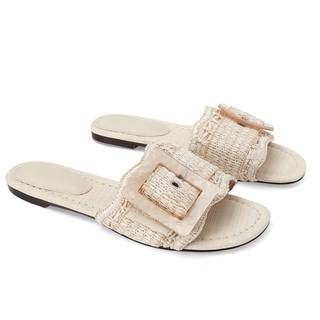 ZJGZF Raffia Sandals for Women Buckle Straw… — 6 / White