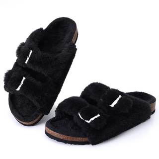 KIDMI Fuzzy Slippers for Women with Cork Footbed Fluffy Slides House…