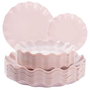 LIYH 24 Pcs Pink Plastic Plates Reusable, Pink Scalloped Plates…