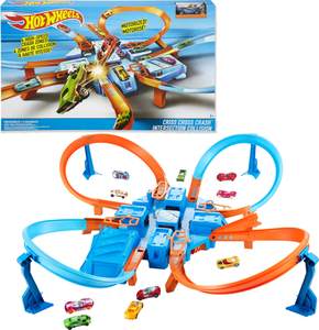 Hot Wheels Track Set with 1:64 Scale Toy Car, 4 Intersections for…