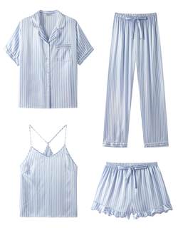 SAPJON Silk Satin 4 Piece Pajamas for Women Set, Camisole Lounge…