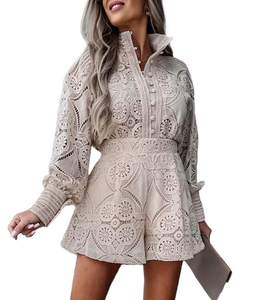 SOMTHRON Womens Eyelet Lace Two Piece Outfits… — Large / Apricot