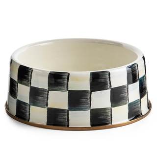 MACKENZIE-CHILDS Enamel Pet Dish, Large, Black-and-White Courtly Check |…