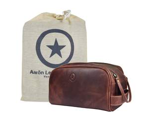 10" Premium Leather Toiletry Travel Pouch With Waterproof Lining | King-Size…