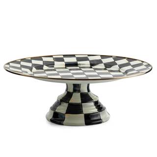 MACKENZIE-CHILDS Pedestal Platter, Large, Black-and-White Courtly Check |…