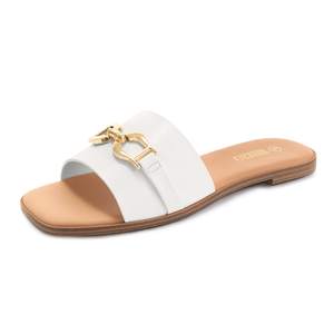 Rihero Women's Flat Sandals Square Toe Metal Buckle Summer Slide…