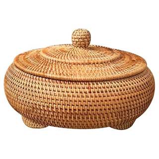 Round Rattan Boxes with Lid Hand-Woven Multi-Purpose Wicker Tray…