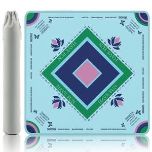 Ocean Blue Mahjong Mat with Lotus & Butterfly… — Blue-green