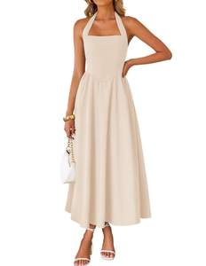 ZESICA Women's Summer Sleeveless Halter Wedding Guest Maxi Dress |…