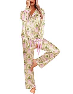 Ekouaer Women Classic Button Down Long Satin… — Santa Tree / Small