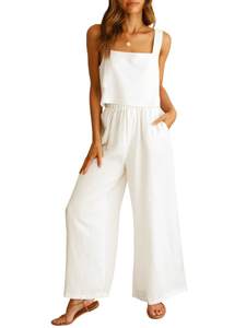 ANRABESS Women's 2 Piece Outfits Linen Pants Jumpsuit Matching Lounge…