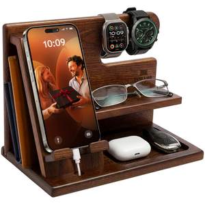 TESLYAR Wood Phone Docking Station for Men - Desktop or Nightstand Organizer…