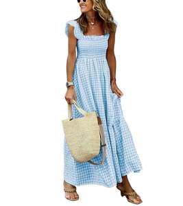 chouyatou Women's Retro Plaid Smocked Dress Spaghetti Strap Flounce…