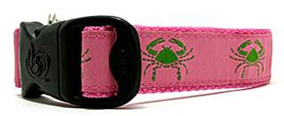 Preppy Summer Nautical Crab Dog Collars, Pink + Green, 1", Medium | 3…