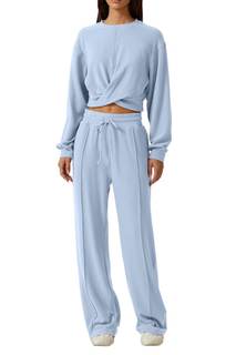 QINSEN Women 2 Piece Outfits Sweatsuit Set Twist Front Cropped…
