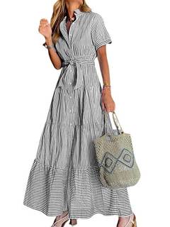 utcoco Womens Casual Short Sleeve Button Down Tie Waist Ruffled…