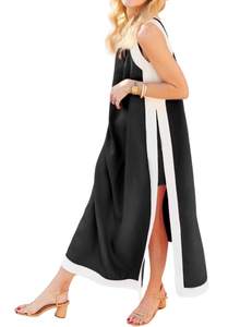 Hooever Women's 2 Piece Sets Boho Color Block Sleeveless Maxi Dress…