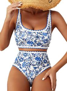 Herseas Womens Bikini Whip Stitch Floral Swimsuit High Waisted…