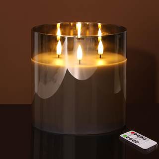 Eywamage Large 3 Wick Grey Glass Flameless Pillar Candle with Remote…