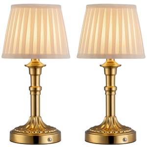KDG Gold Cordless Table Lamps Set of 2, Beige Fabric Shade Small Desk Lamp |…