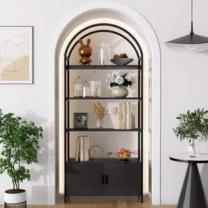 Jehiatek Arched Bookshelf, Bookcase with Doors Storage, 71 Inches…