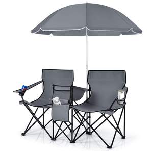 COSTWAY Double Portable Picnic Chairs, Folding Camping Chairs…