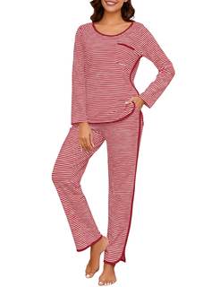 Womens Cotton Pajama Sets Stripe 2 Piece Lounge Set Long Sleeve Comfy Pj Sets…