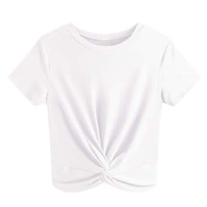 JINKESI Women's Summer Causal Short Sleeve Blouse Round Neck Crop Tops Twist Front Tee…