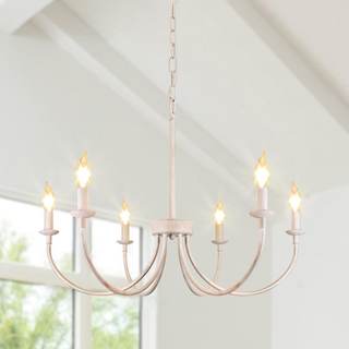6-Light French Country Chandelier, 26" Antique White Farmhouse…