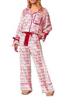 Argeousgor Women 2 Piece Satin Pajamas Set… — Pink / Small