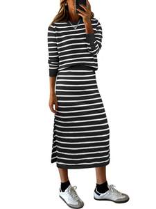 ANRABESS Women 2 Piece Striped Sweater Skirt Set | Cozy Knit Matching…