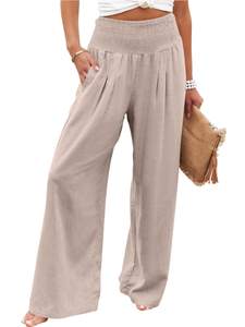 ANRABESS Women Linen Palazzo Pants Summer Boho Wide Leg High Waist…